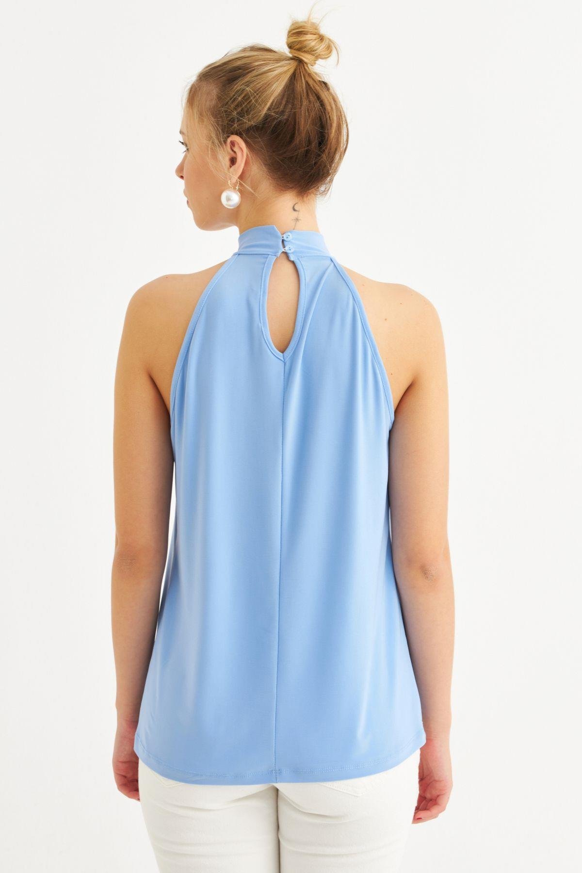 Kadın Turuncu Halter Yaka Desenli Bluz LPP1273