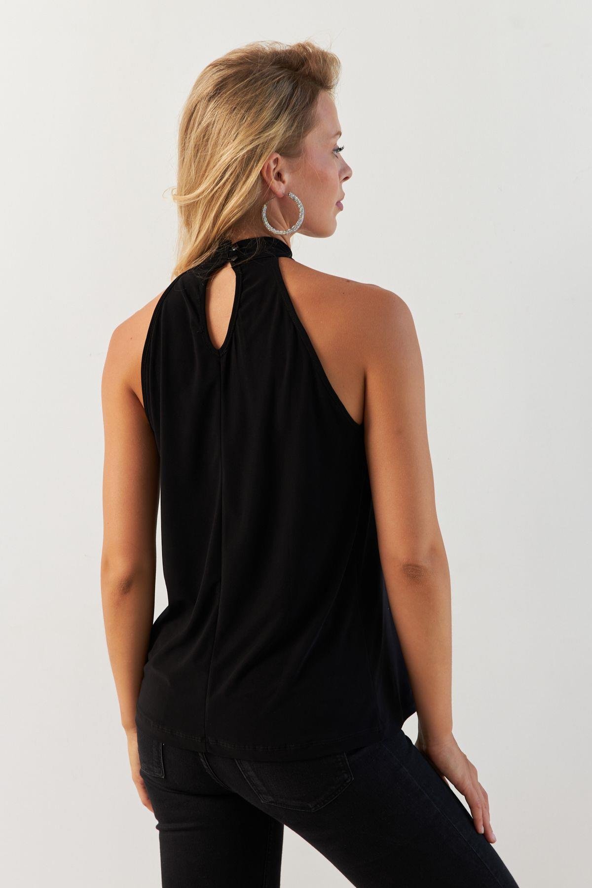 Kadın Turuncu Halter Yaka Desenli Bluz LPP1273