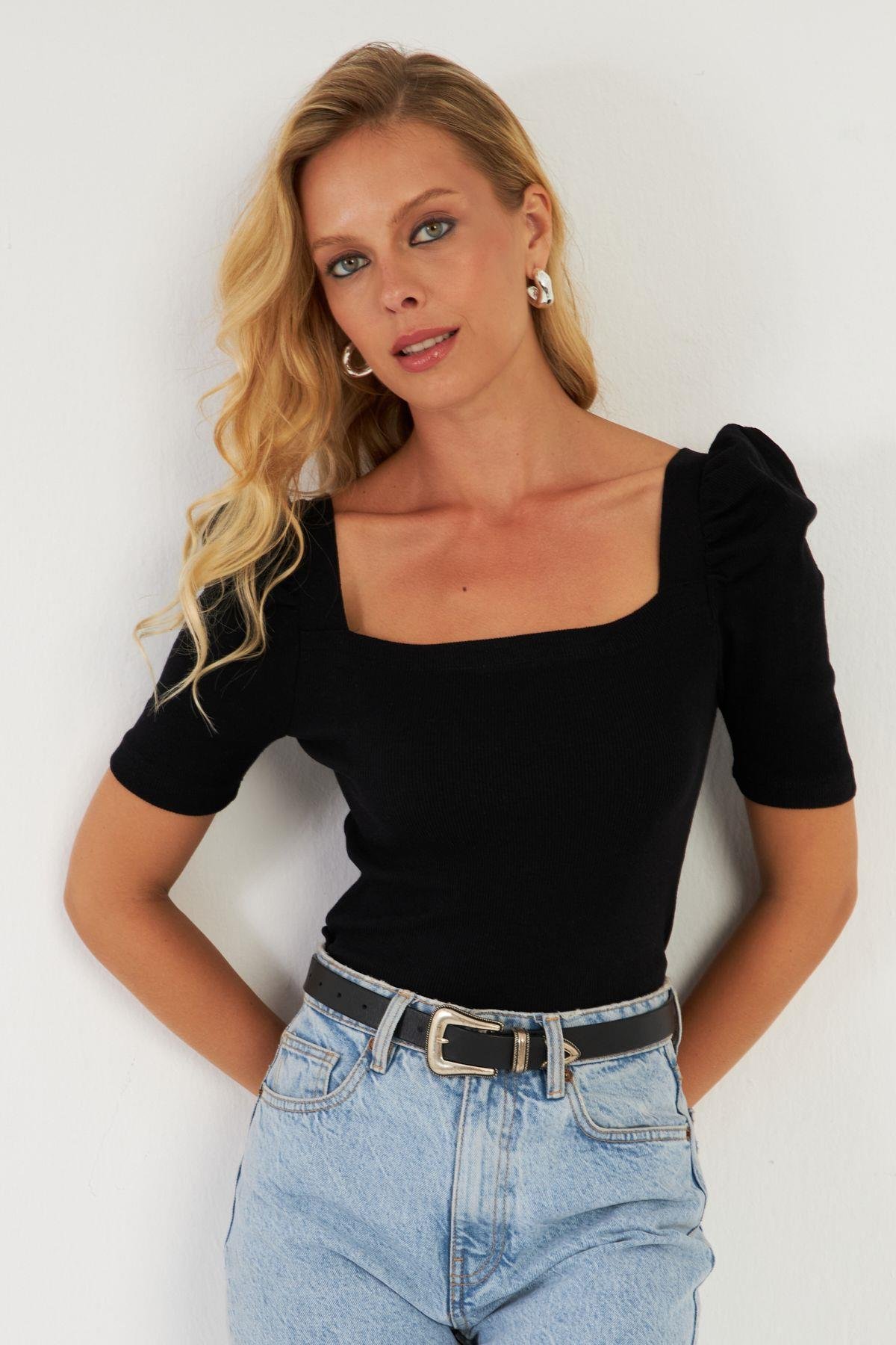 Kadın Vanilya Balon Kol Kaşkorse Bluz XL2019