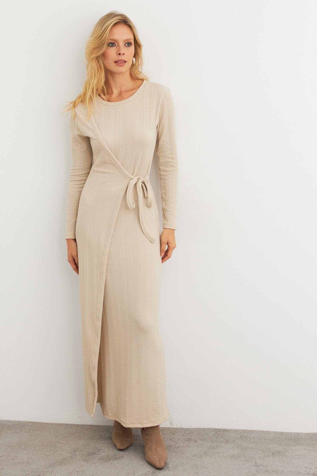 Kadın Vanilya Kruvaze Maxi Elbise MTF31