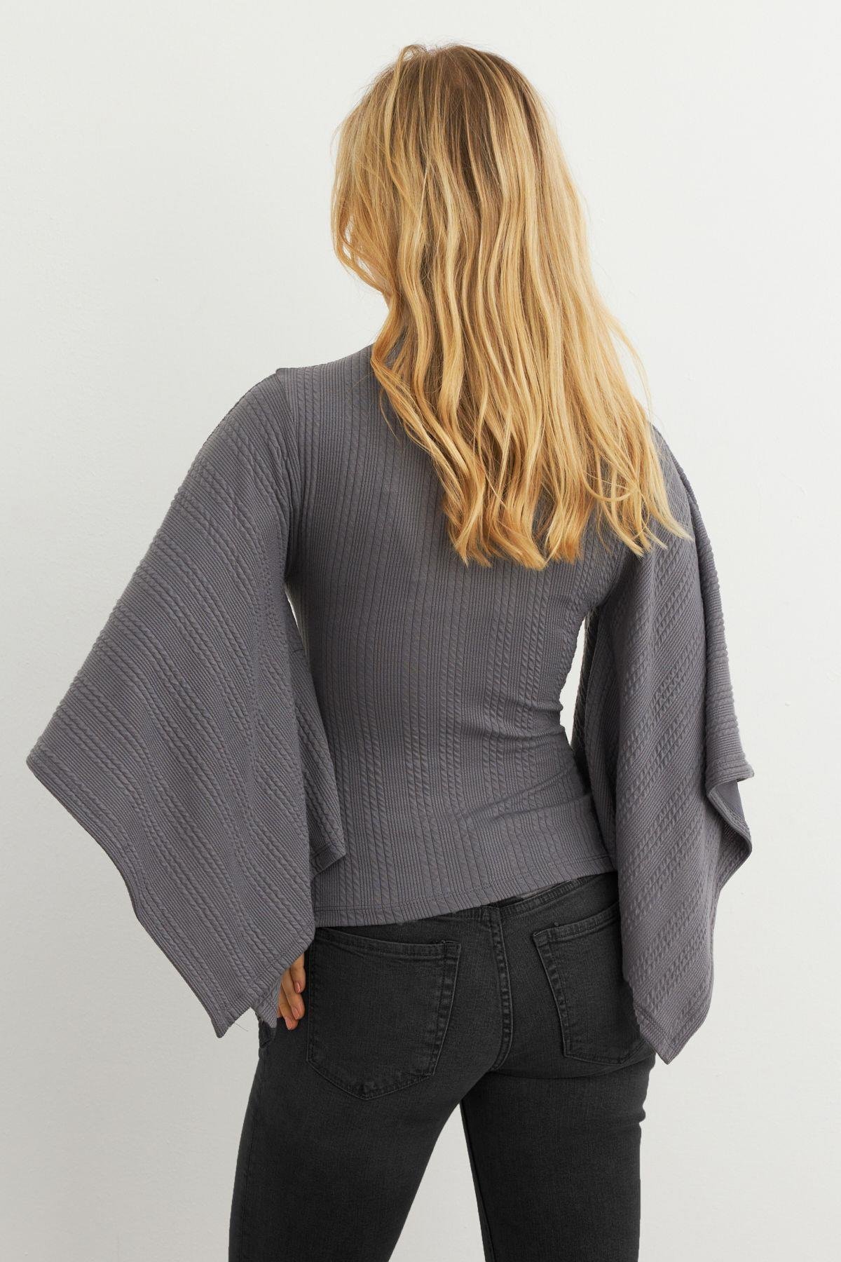 Kadın Vanilya Yarasa Kol Balıkçı Bluz MTF32