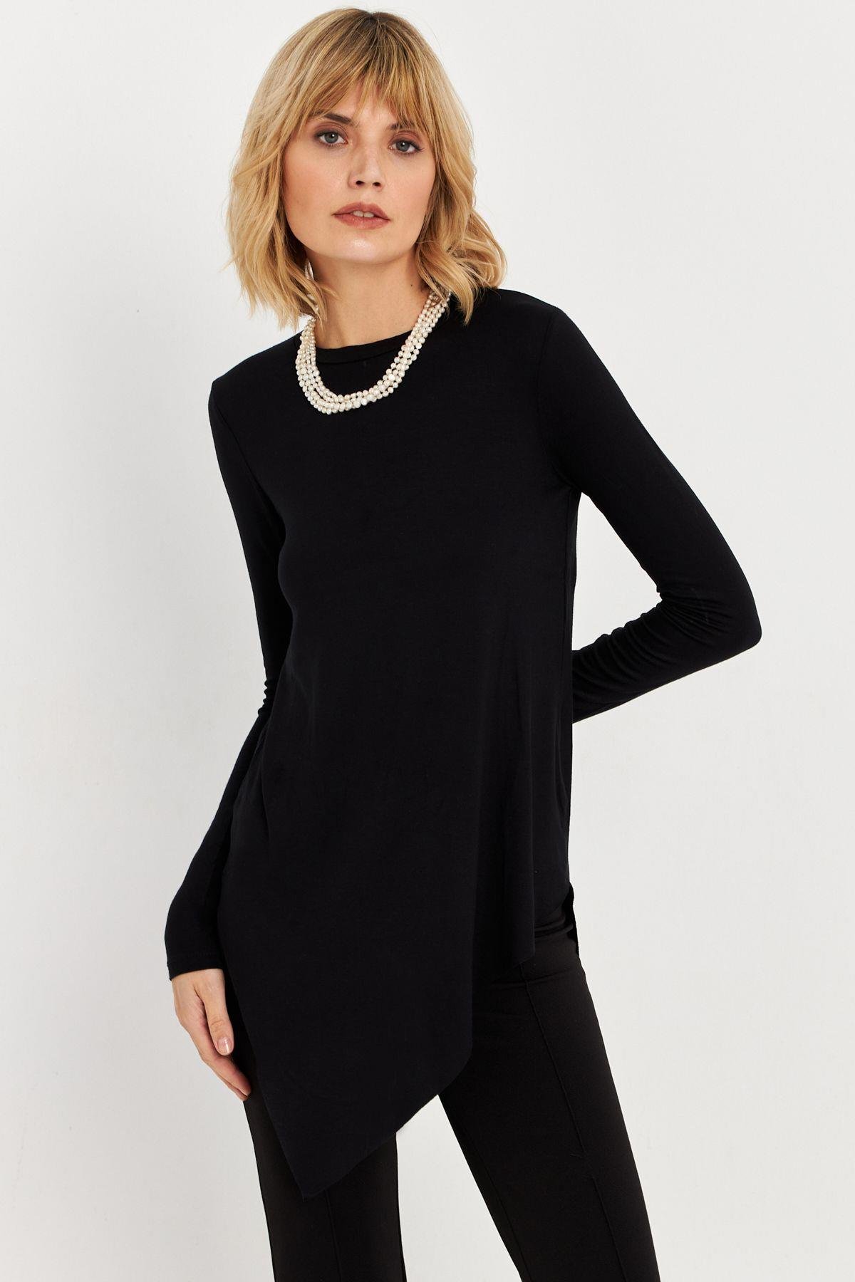 Kadın Vizon Asimetrik Zebra Desenli Tunik MLPP1186-1