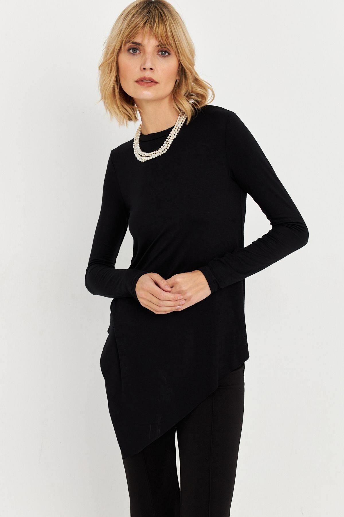 Kadın Vizon Asimetrik Zebra Desenli Tunik MLPP1186-1