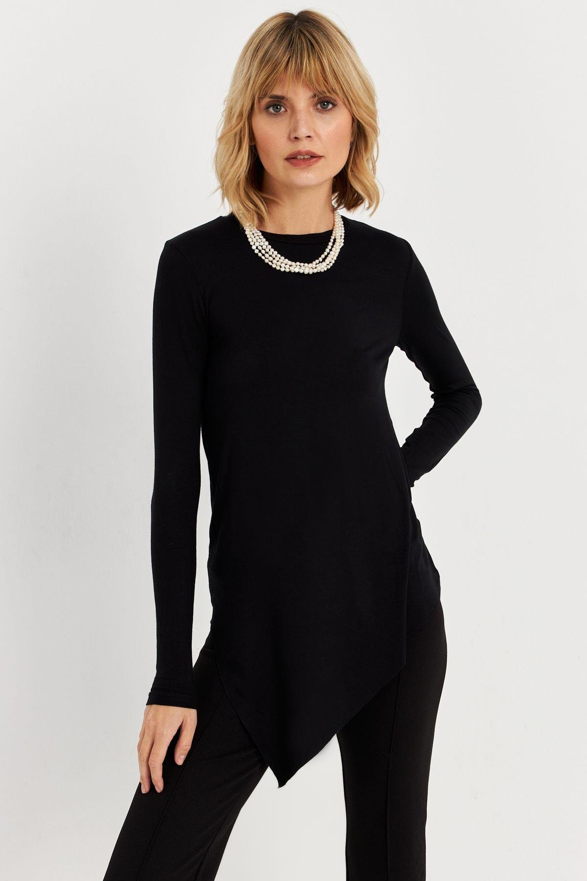 Kadın Vizon Asimetrik Zebra Desenli Tunik MLPP1186-1