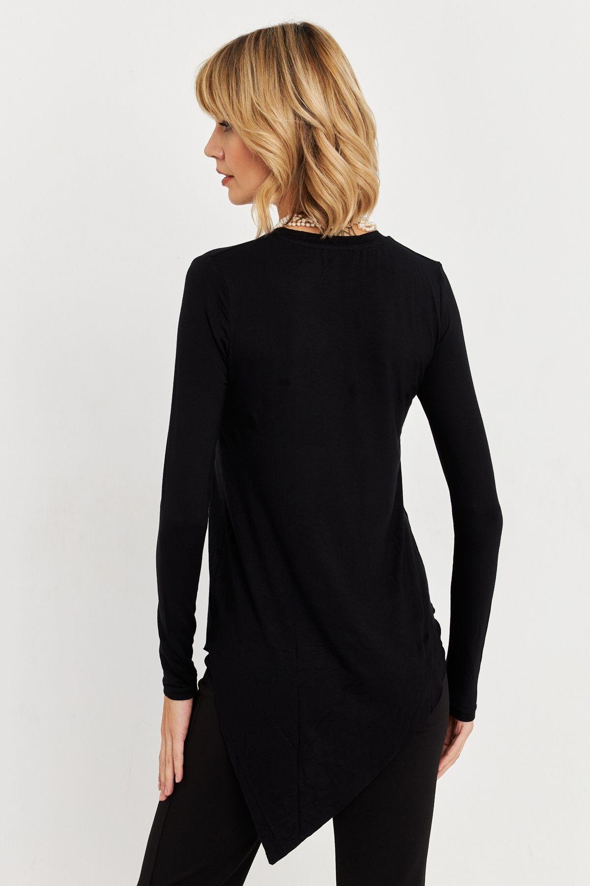Kadın Vizon Asimetrik Zebra Desenli Tunik MLPP1186-1