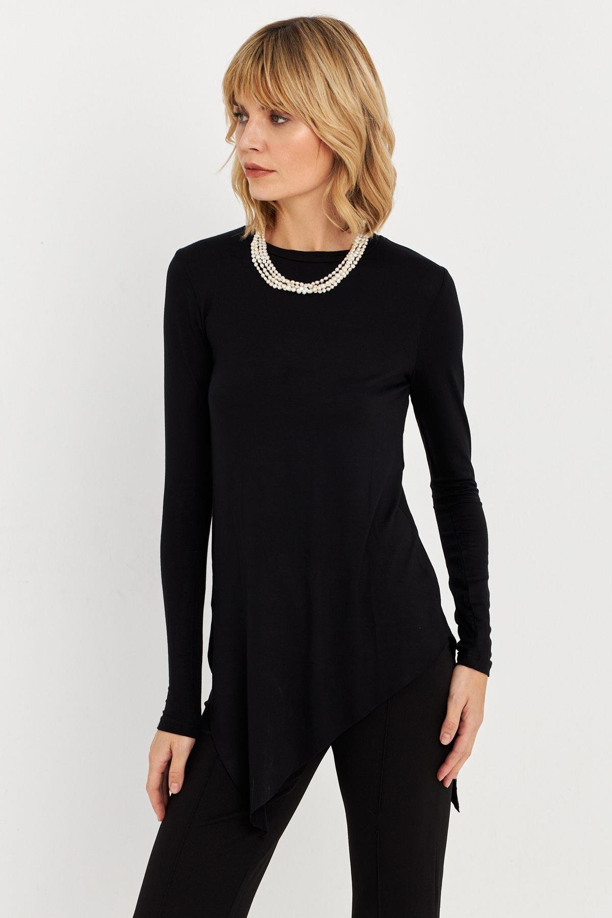 Kadın Vizon Asimetrik Zebra Desenli Tunik MLPP1186-1