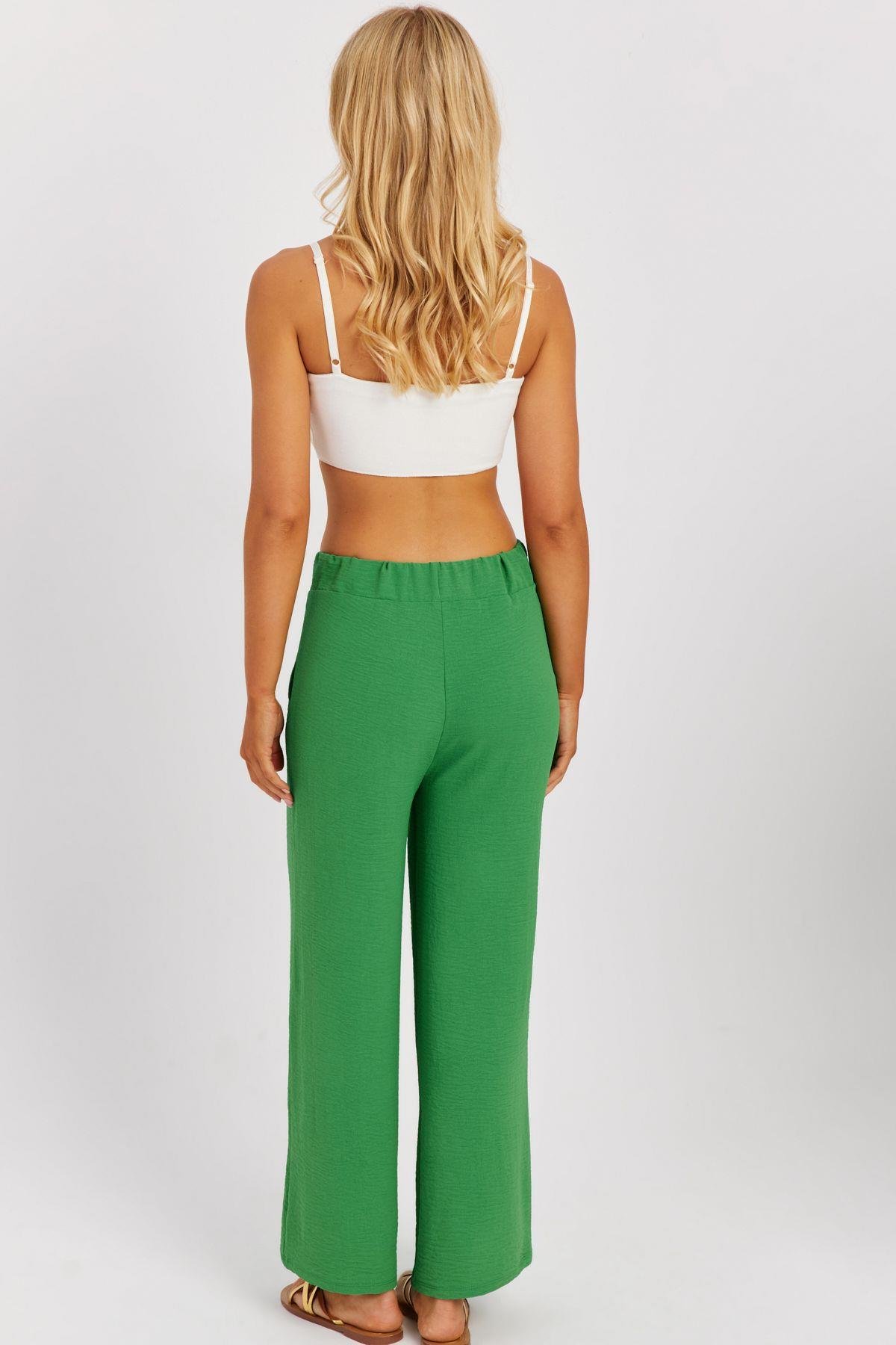 Kadın Yeşil Beli Lastikli Pantolon J23434