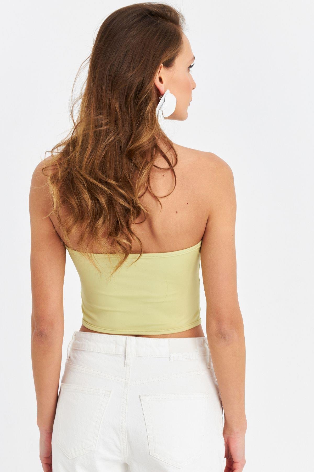Kadın Yeşil Straplez Crop Bluz B6081
