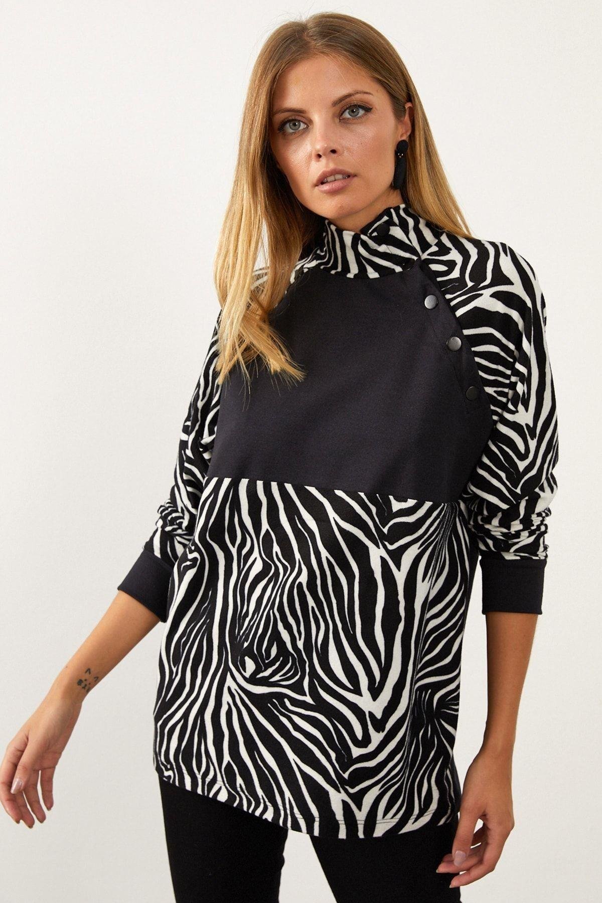 Siyah-Beyaz Bloklu Sweatshirt MEY1084