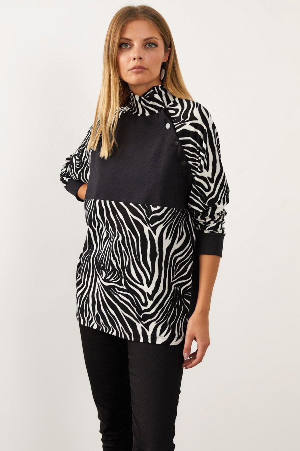 Siyah-Beyaz Bloklu Sweatshirt MEY1084