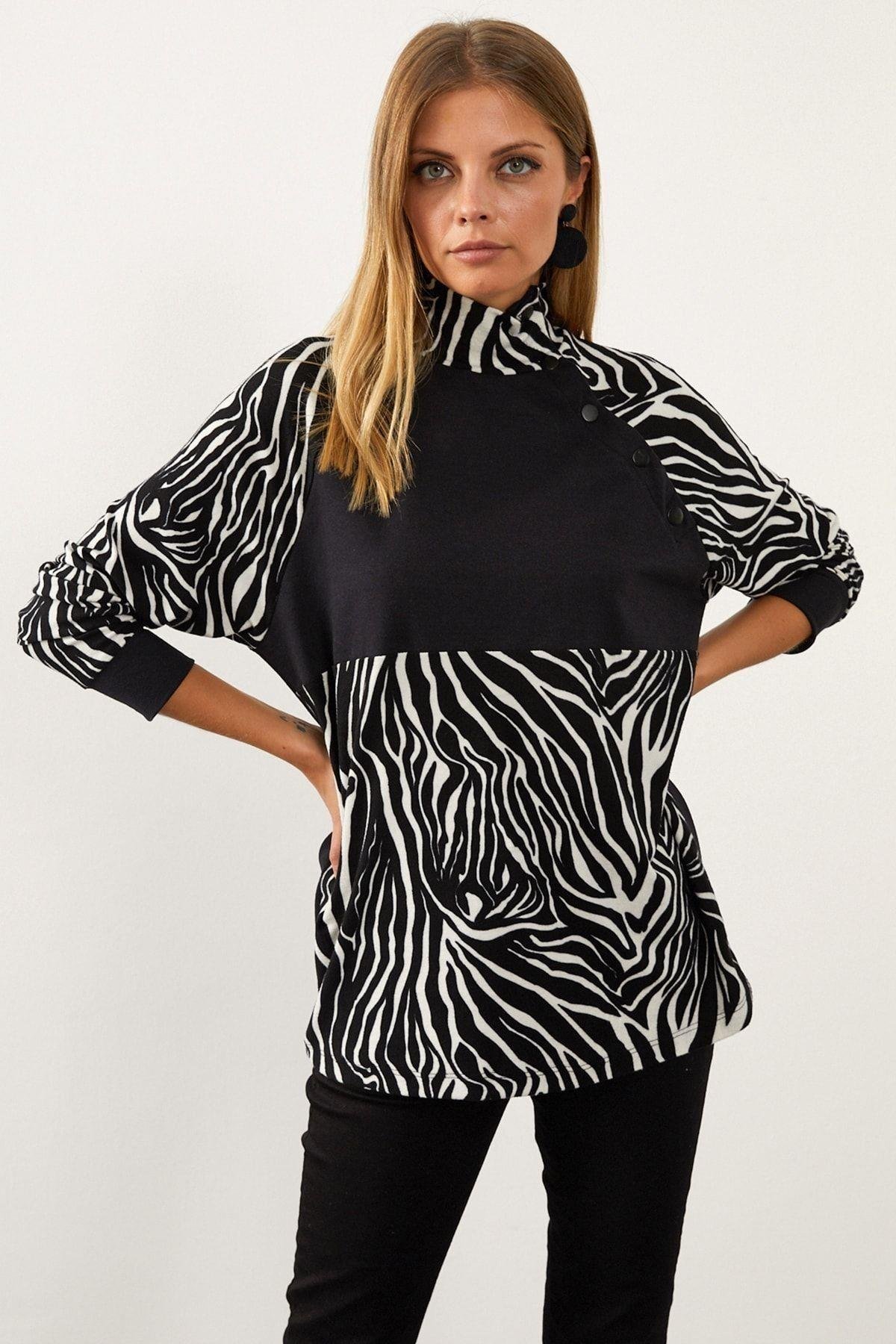 Siyah-Beyaz Bloklu Sweatshirt MEY1084