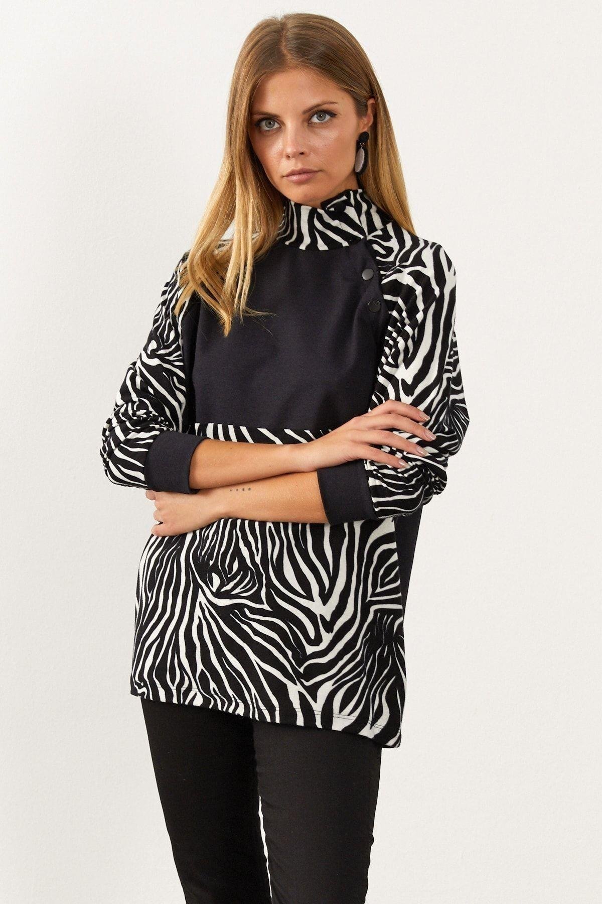 Siyah-Beyaz Bloklu Sweatshirt MEY1084