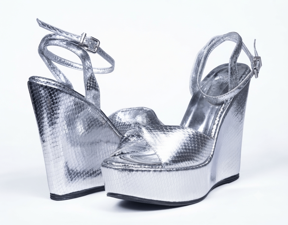 Kadın Gümüş Renkli Dolgu Topuklu Abiye Ayakkabı 13 cm Platform Topuk