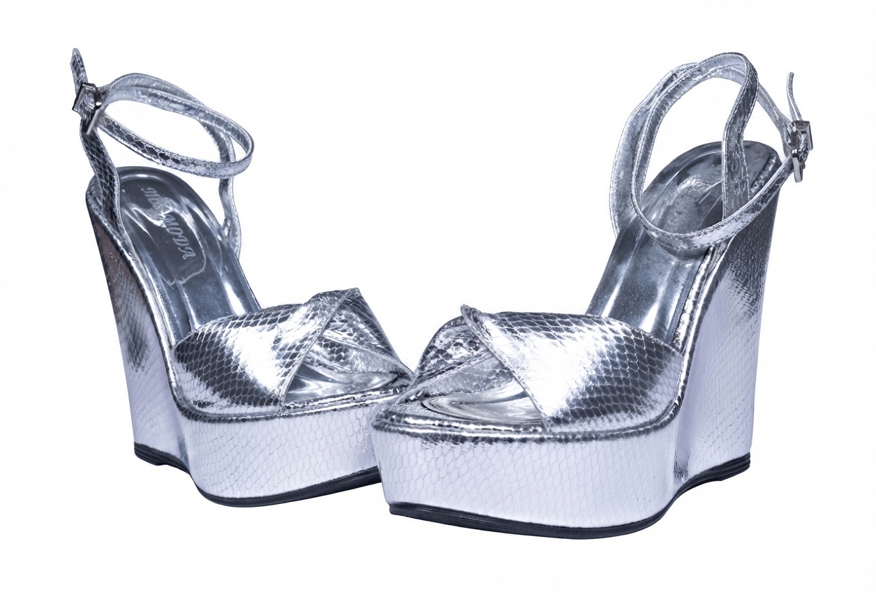 Kadın Gümüş Renkli Özel Tasarım Dolgu Topuklu Abiye Ayakkabı 13 cm Platform Topuk
