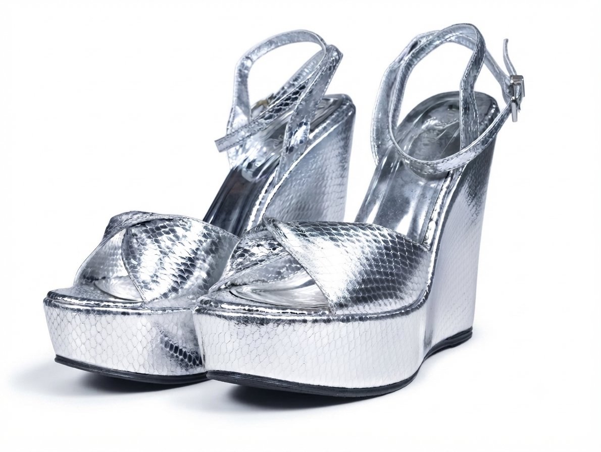 Kadın Gümüş Renkli Özel Tasarım Dolgu Topuklu Abiye Ayakkabı 13 cm Platform Topuk