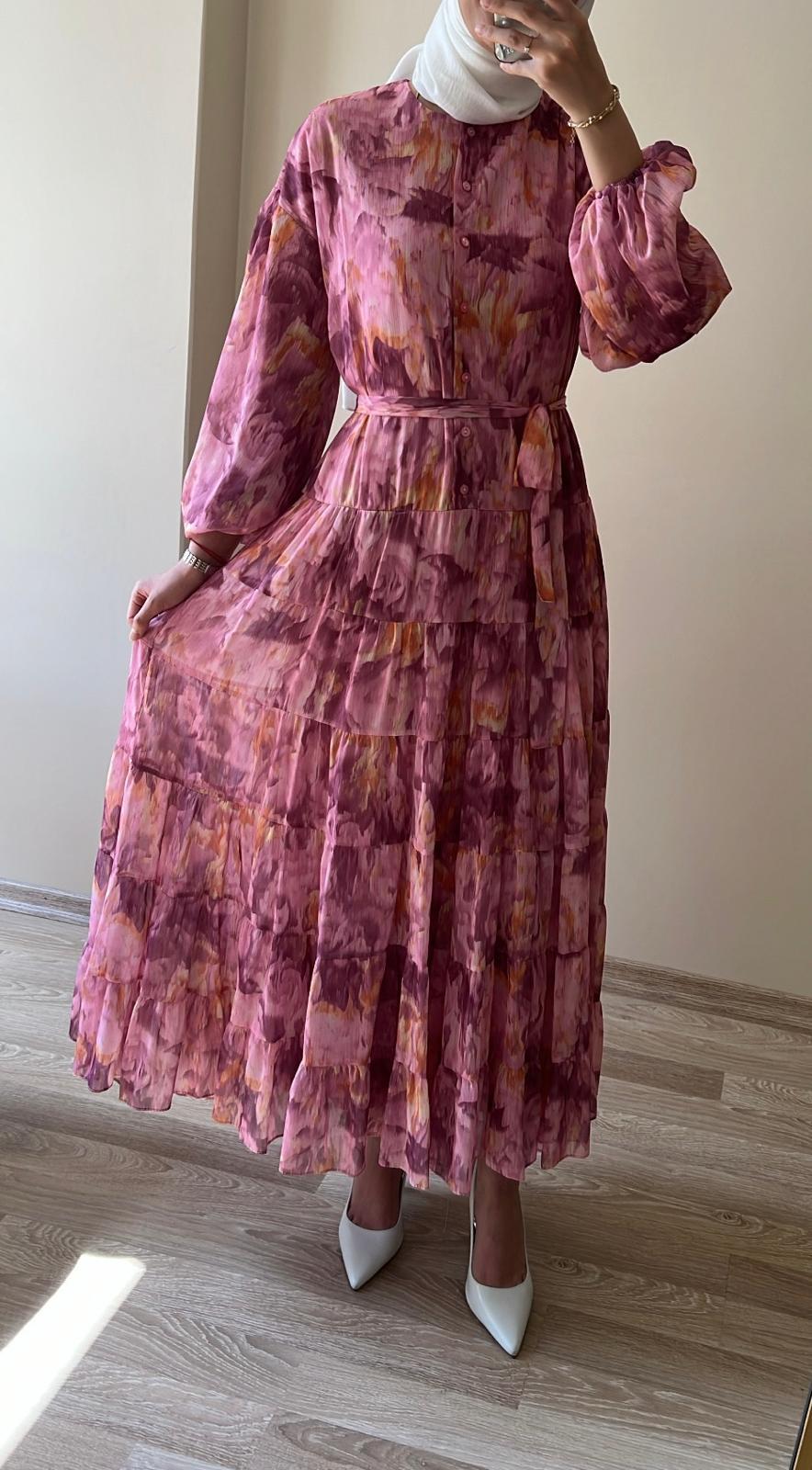 PEMBE ŞİFON ELBİSE
