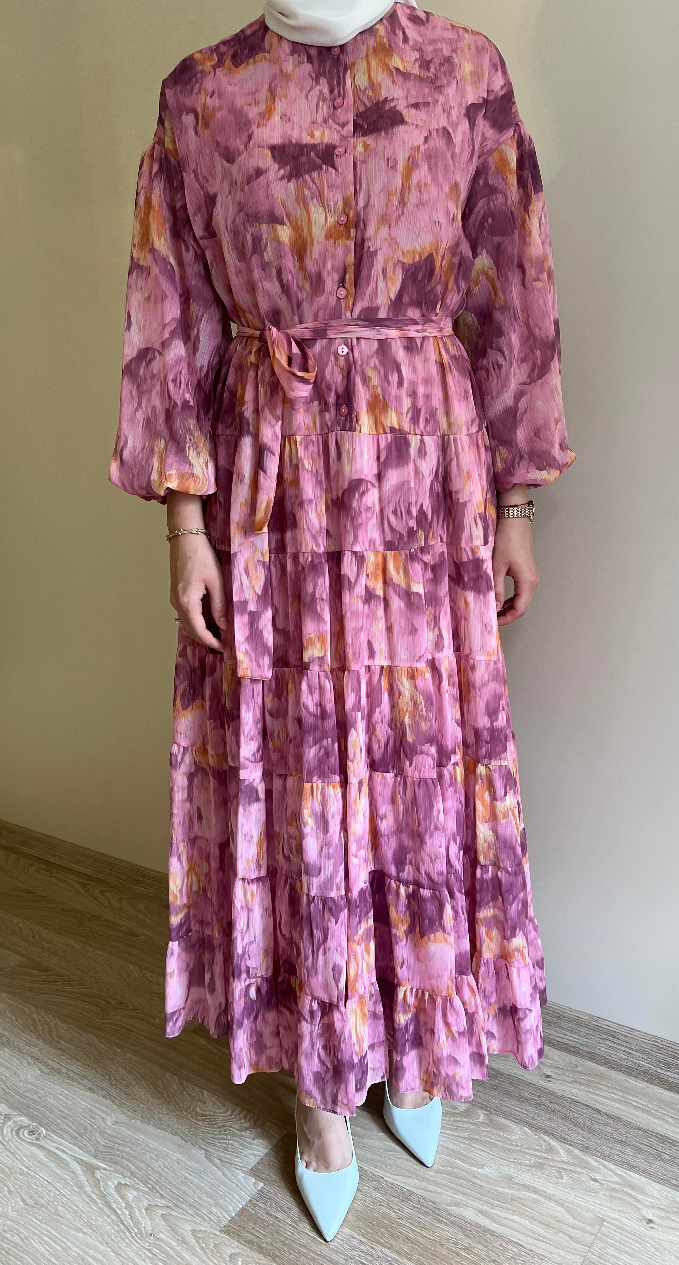 PEMBE ŞİFON ELBİSE