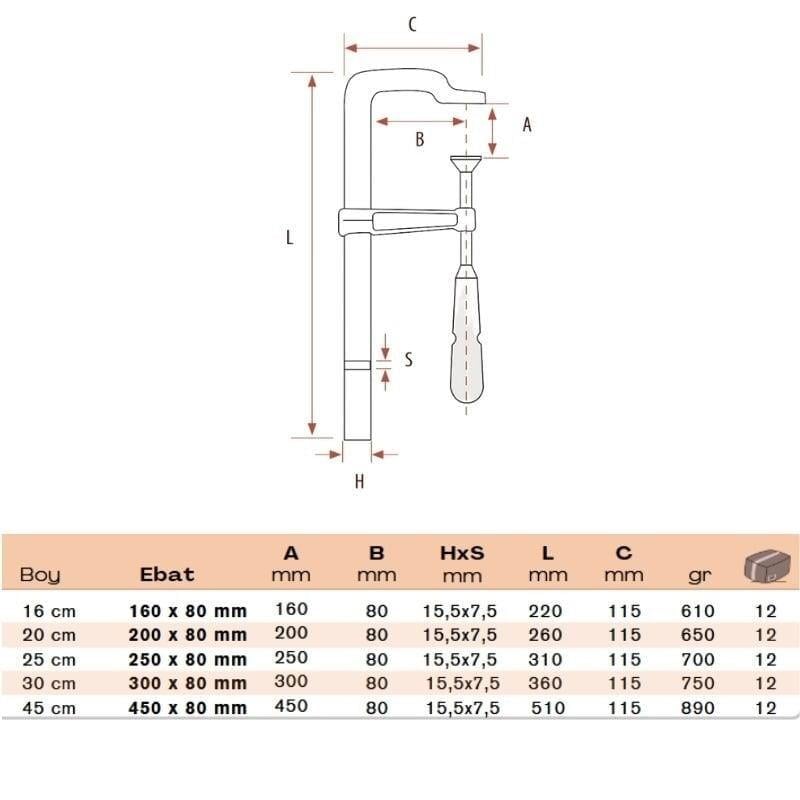 BULUT Küçük İşkence Dövme Çelik 16 cm 160x80 mm