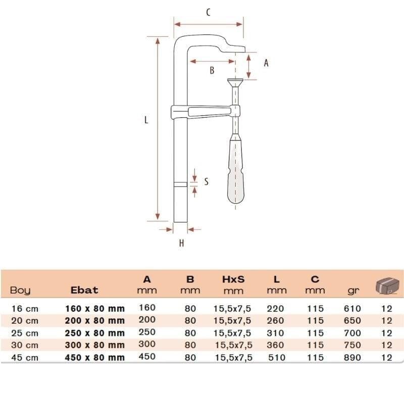 BULUT Küçük İşkence Dövme Çelik 25 cm 250x80 mm