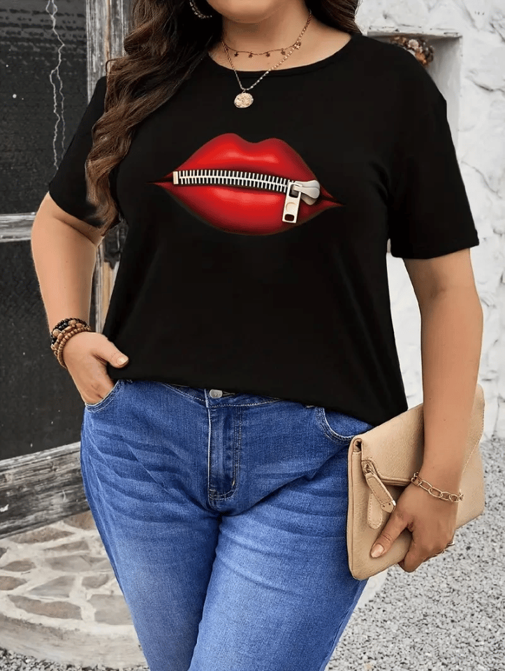 Baskılı Oversize Bisiklet Yaka T-shirt - Siyah