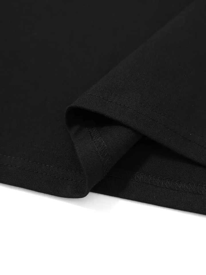 Baskılı Oversize Bisiklet Yaka T-shirt - Siyah