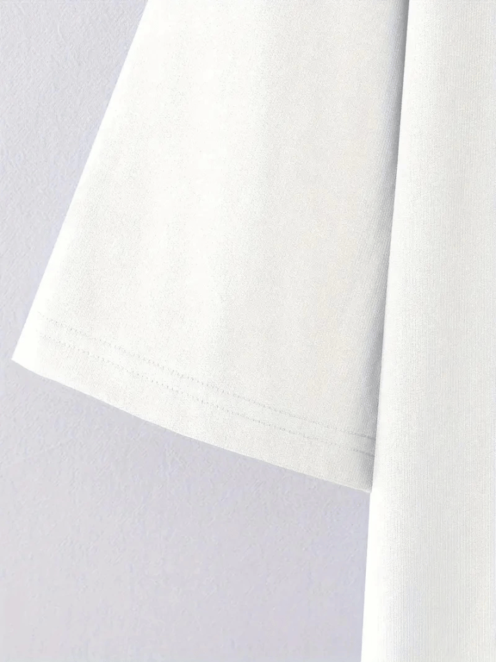 Baskılı Oversize Bisiklet Yaka T-shirt - Beyaz