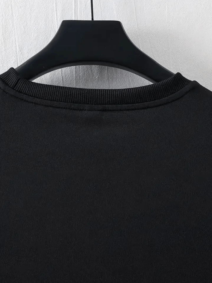 Baskılı Oversize Bisiklet Yaka T-shirt - Siyah