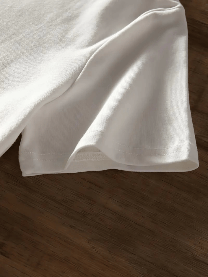 Baskılı Oversize Bisiklet Yaka T-shirt - Beyaz