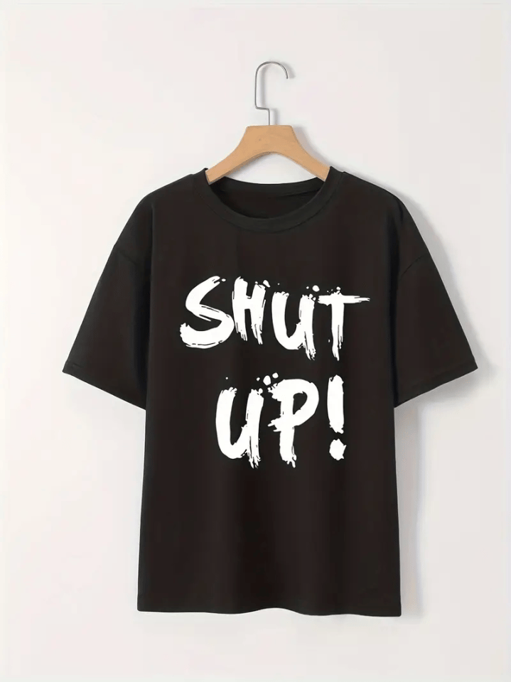 Baskılı Oversize Bisiklet Yaka T-shirt - Siyah
