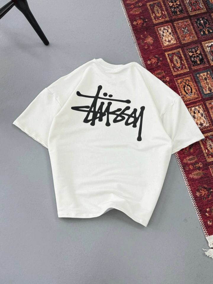 Erkek Baskılı Oversize T-shirt - Beyaz