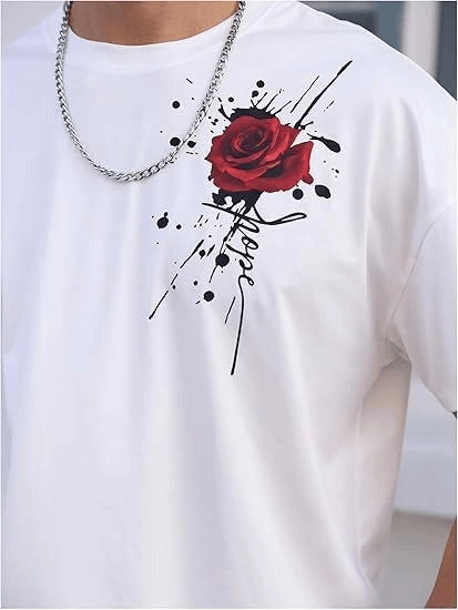 Erkek Bisiklet Yaka Kısa Kol Baskılı T-shirt - Beyaz