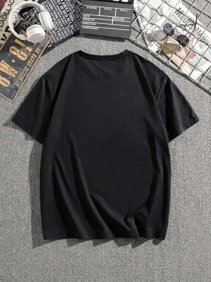 Erkek Dağ Grafikli Tişört, Yaz Için Büyük Beden Rahat T-shirt - Siyah