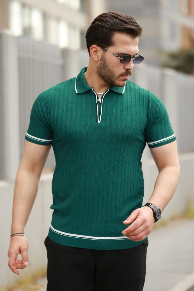 Erkek Fermuarlı Yakalı Kısa Kollu T-shirt
