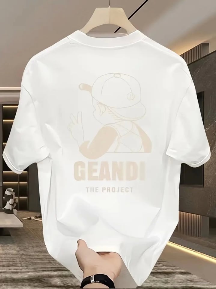 Geniş Kesim Pamuklu Tişört - GANDHI The Project Baskılı, Beyaz, Rahat Kesim, Kısa Kollu, Günlük Kıyafet, Her Gün Giyilebilecek Tişört- Beyaz