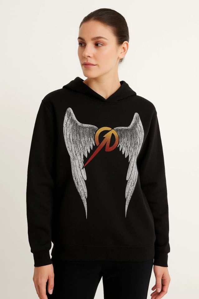 Metallica İki İplik Kapüşonlu Ön Ve Arka Baskılı Hoodie - Siyah