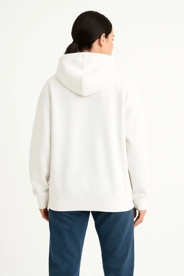 Samuray Ninja Çift Kapşonlu ZIP Fermuarlı Kanguru Çepli Hoodie Maske Detaylı Swetshirt - Beyaz