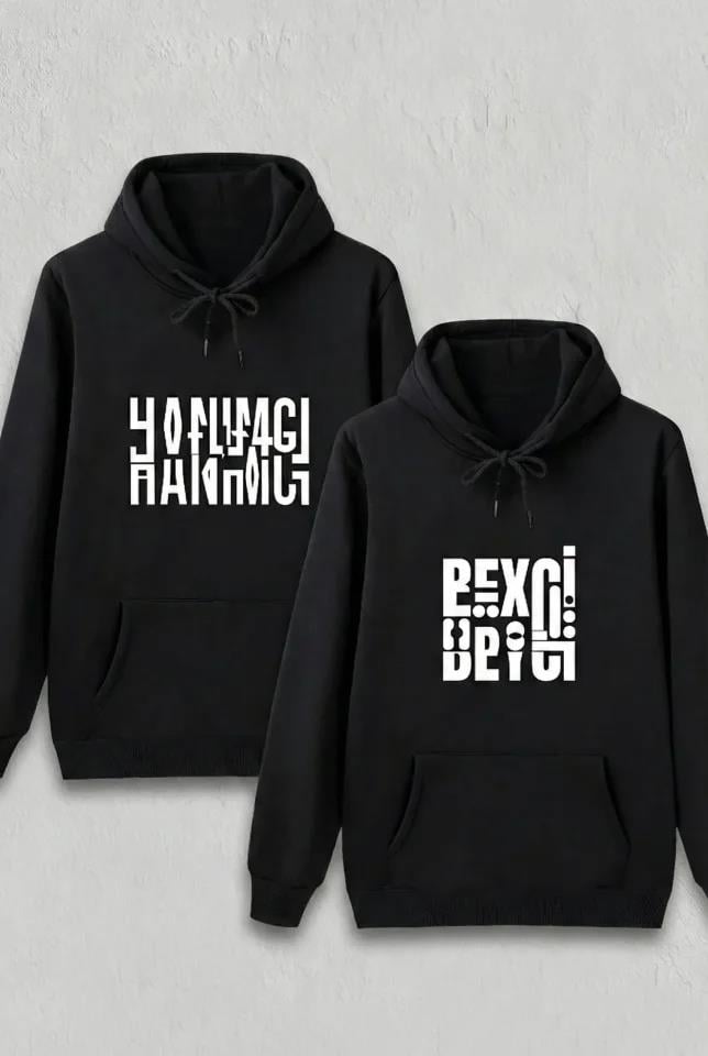 Sevgililer Günü Özel Kapüşonlu Hanımcı Baskılı Oversize Sweatshirt - Siyah