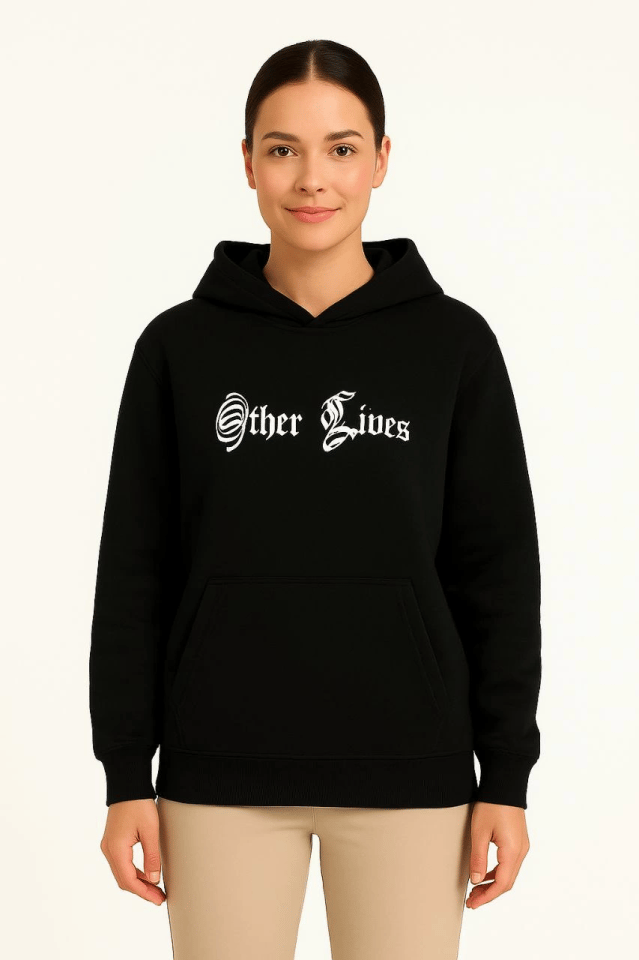 Üç İplik Kapşonlu ön Ve Arka Baskılı SweatShirt Hoodie- Siyah