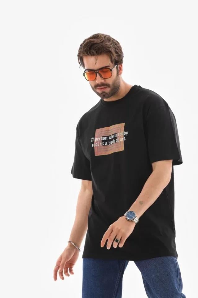 Unisex Bisiklet Yaka Baskılı Oversize T-Shirt - Beyaz
