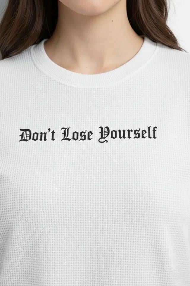 Wafıl Kumaş Tişört Regular Kalıp Bisiklet Yaka Baskılı Günlük Basic T-Shirt - Beyaz