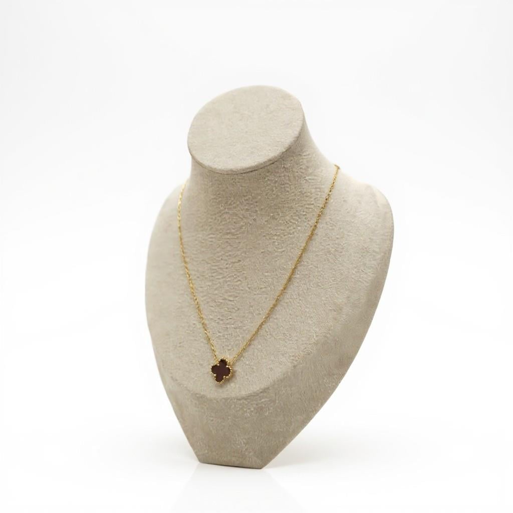 Çelik Gold Çift Yönlü Bordo Van Cleef Kolye