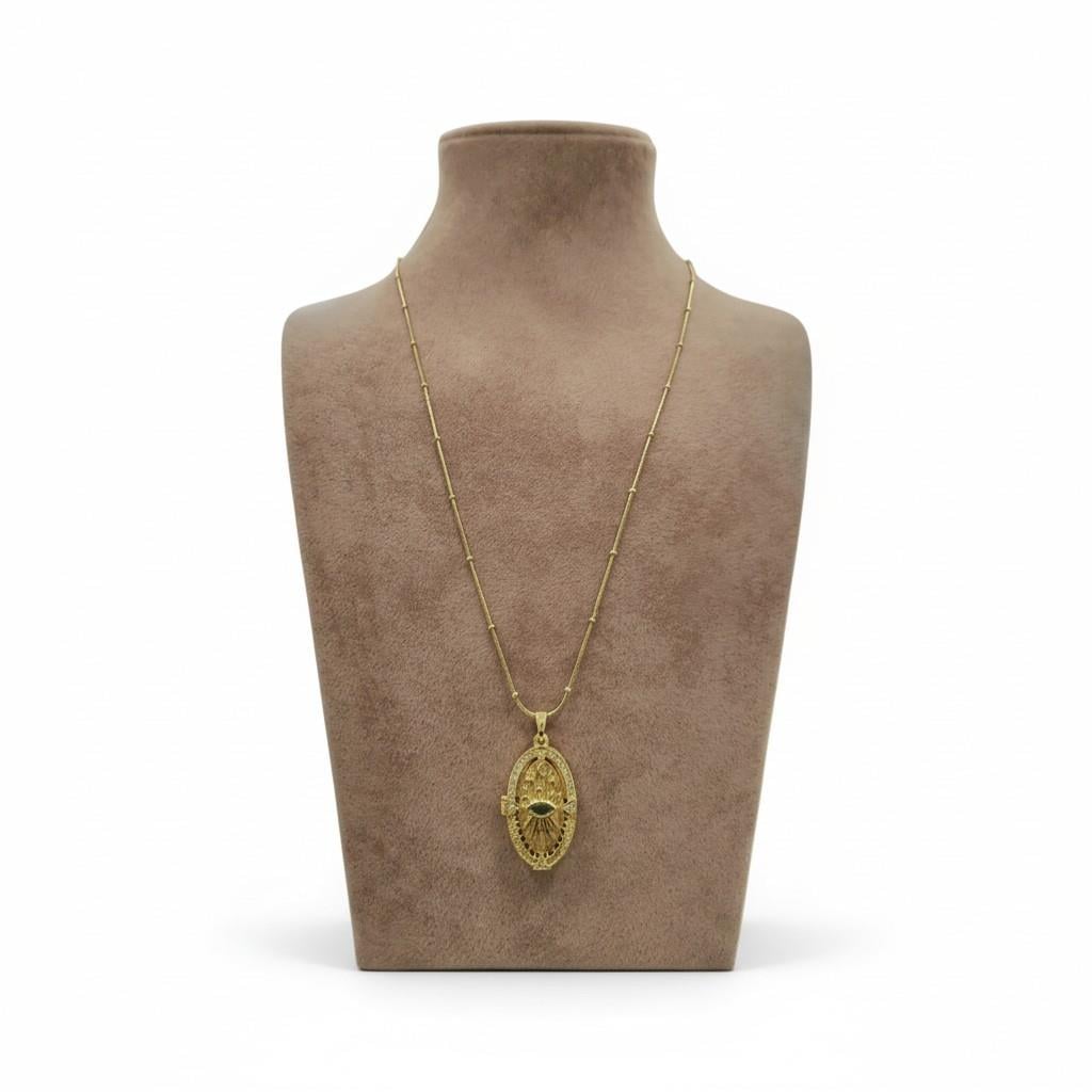 Çelik Gold Dorika Zincir Detaylı Vintage İçi Açılan Kolye