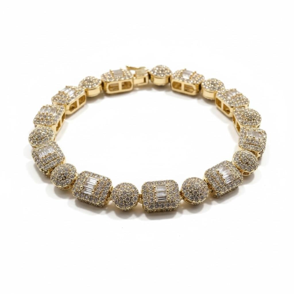 Gold Tam Tur Baget Taşlı Bİleklik