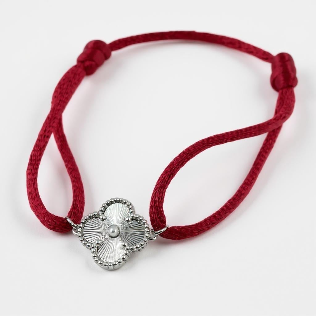 Kırmızı İpli Silver Yonca Bileklik