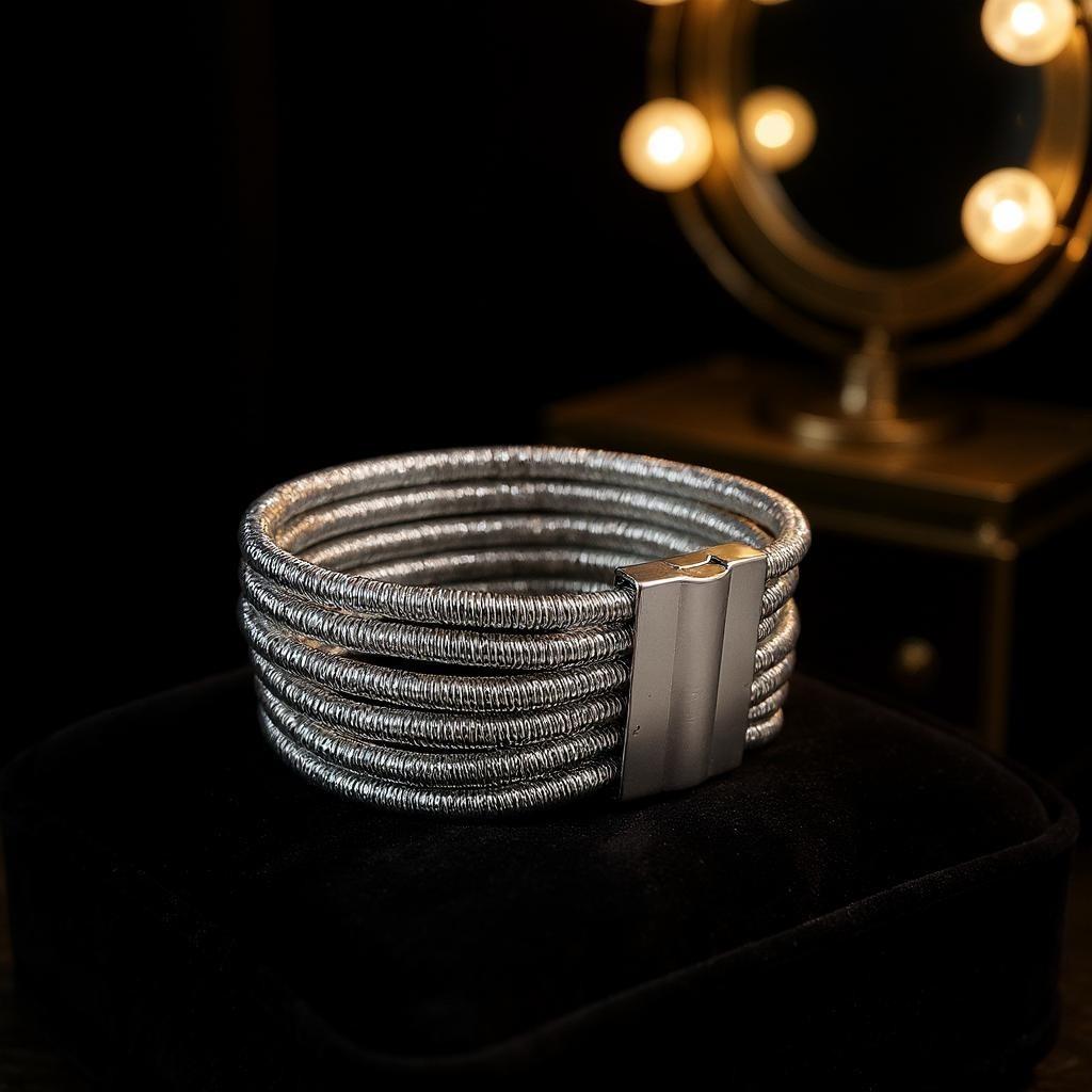 Silver Metal Mıknatıs Kilitli Çoklu Bileklik