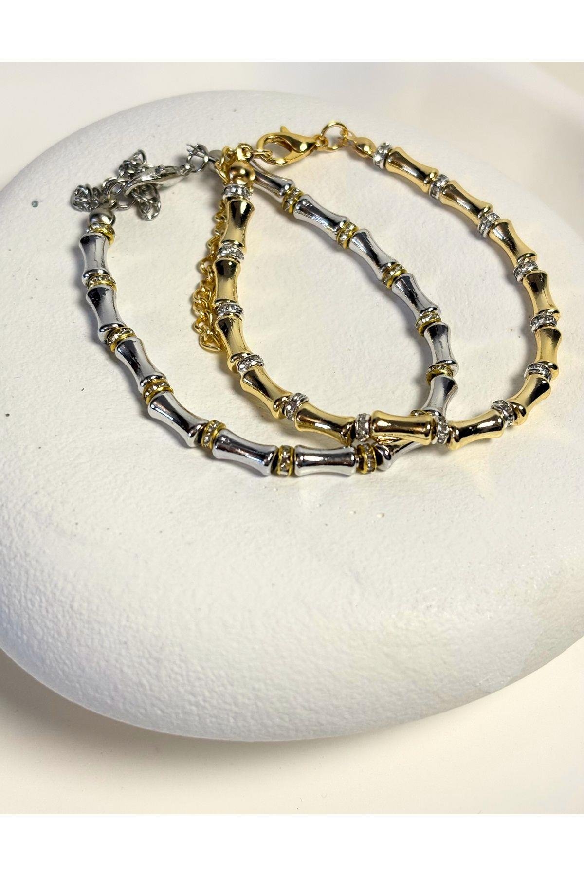 İki Renkli Çelik Trend Moda Bileklik - Silver Varyant