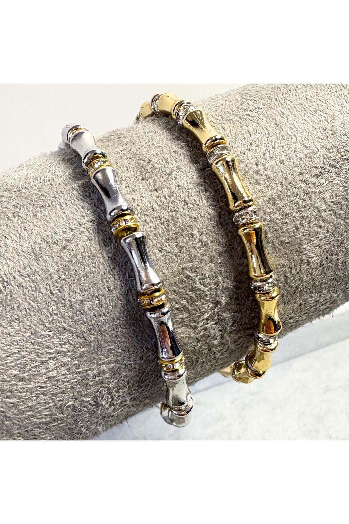 İki Renkli Çelik Trend Moda Bileklik - Silver Varyant