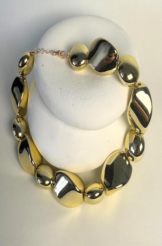 Parlak Gold Oval Yuvarlak Statement Kolye
