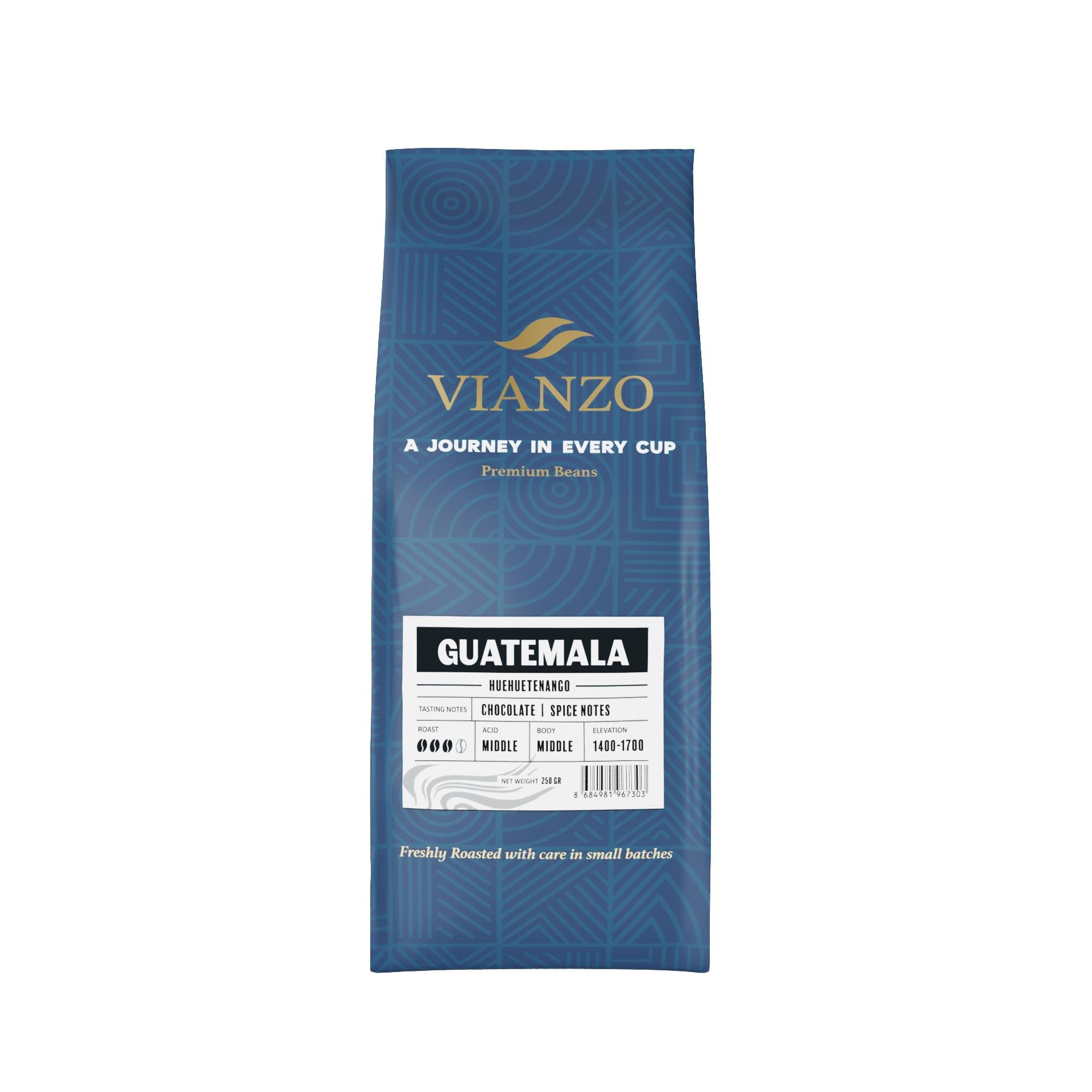 Vianzo Guatemala Huehuetenango Öğütülmüş Filtre Kahve, %100 Arabica 250 g