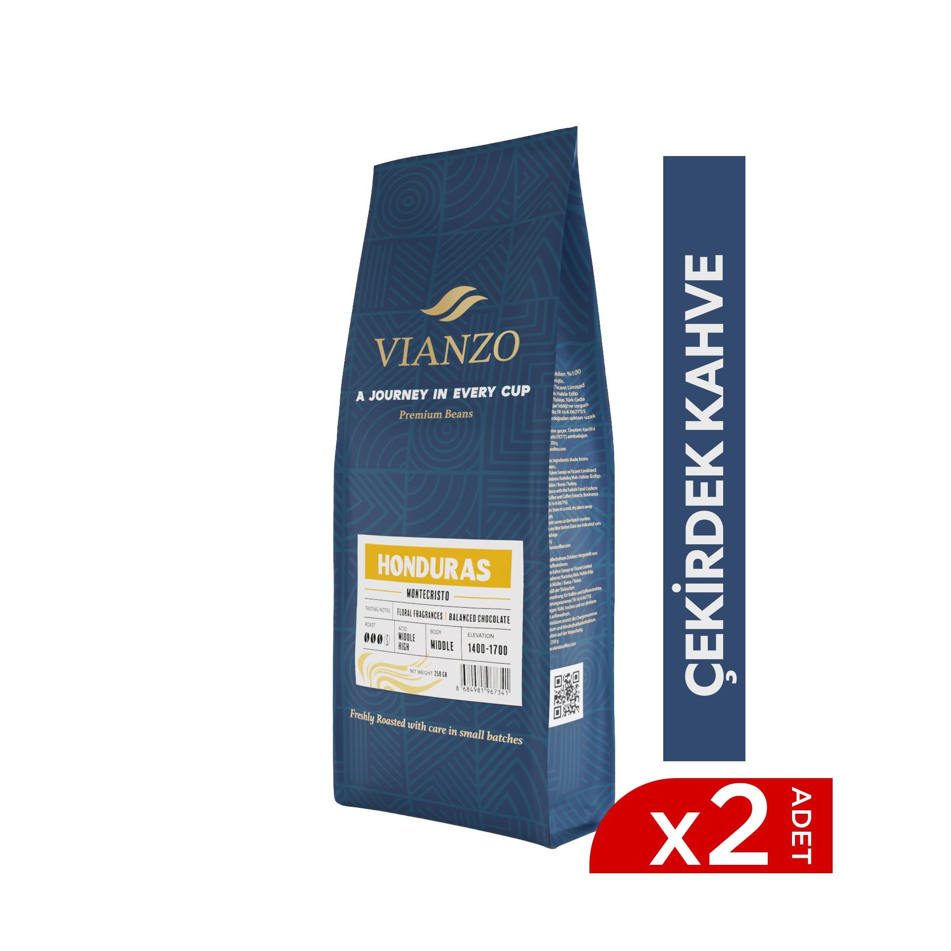 Vianzo Honduras Montecristo Çekirdek Kahve Avantaj Paketi, %100 Arabica 2x250 g
